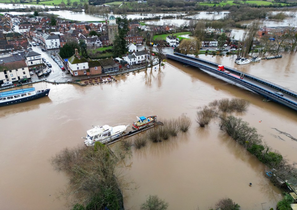 Flooding around the town of Upton on Severn in Worcestershire today