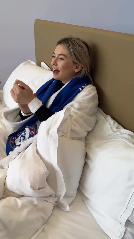 Georgia Toffolo shared a video of her watching a Chelsea game from a BED