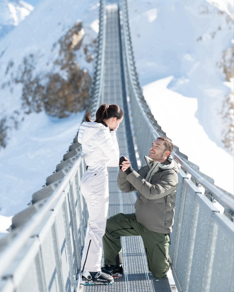 He got down on one knee during a visit to snowy Switzerland