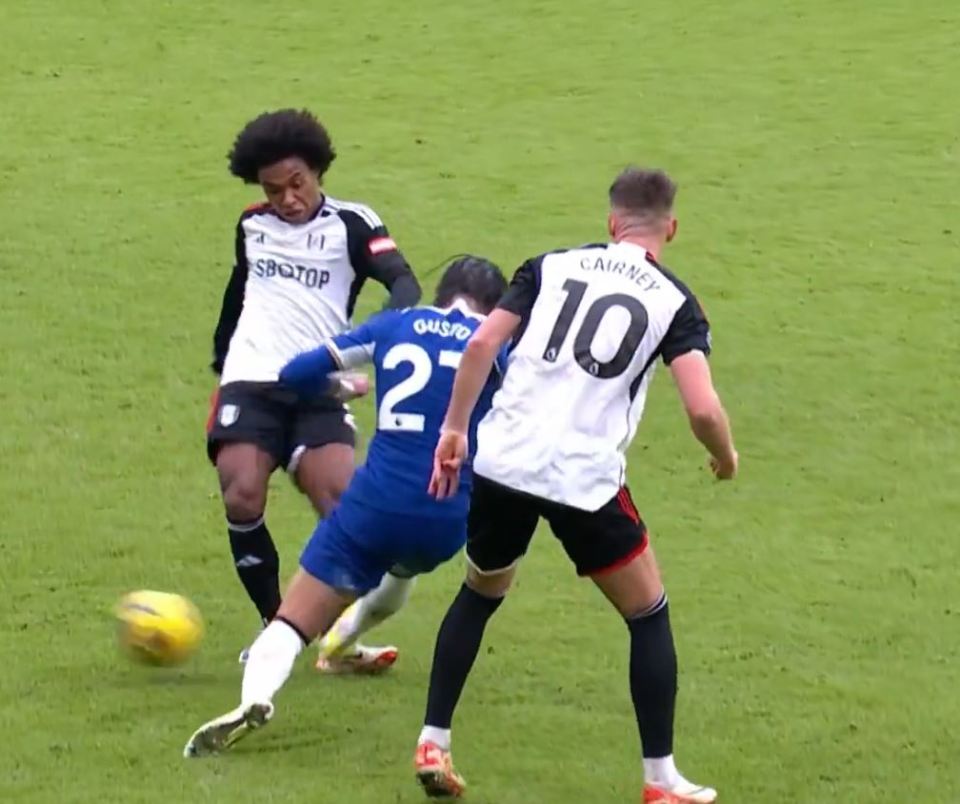 Malo Gusto escaped a red card for this rash challenge on Willian