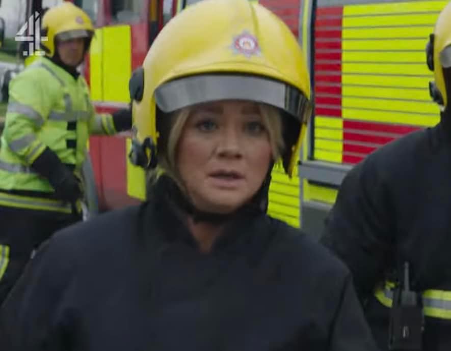 Leela arrive at the scene in their role of firefighters