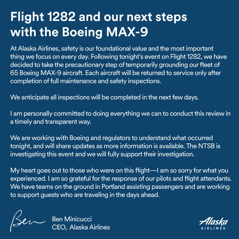 Alaska Airlines apologised for the carnage in a statement released to X