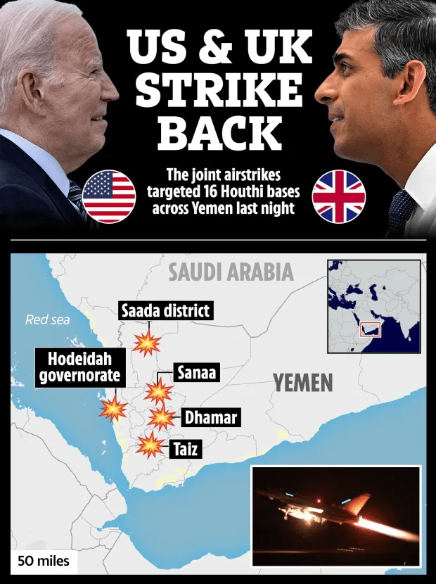 The UK and US struck 60 Houthi targets in 16 locations in response to their Red Sea attacks