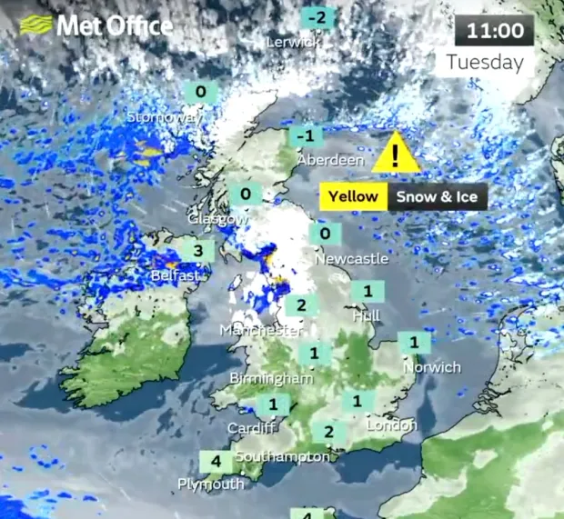 The UK is now in the grip of a cold plunge of Artic air