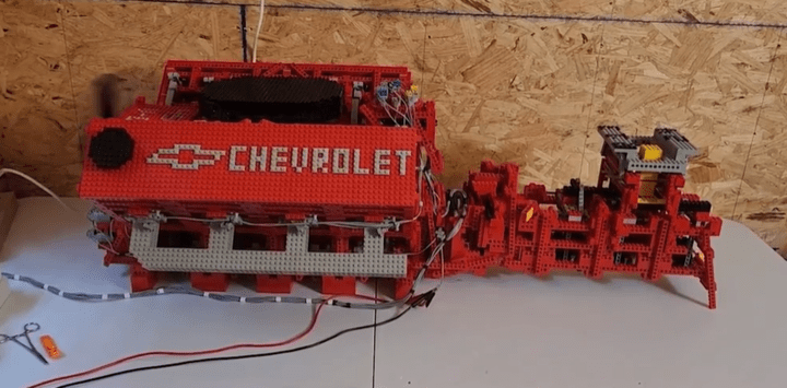 A man made the world's biggest V8 and gearbox from old lego