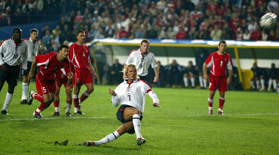 David Beckham tumbled to miss a 2004 penalty vs Turkey