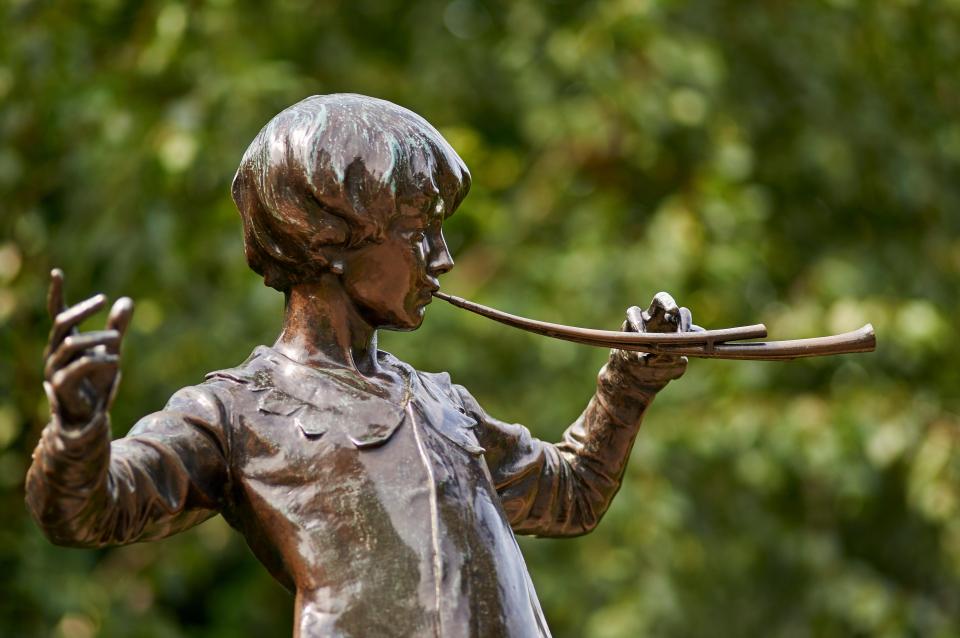 A bronze statue marks where JM Barrie set part of Peter Pan