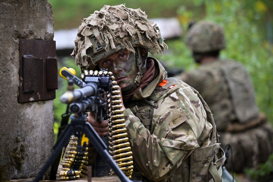 VORU, ESTONIA - MAY 26: Soldiers from Royal Welsh Battlegroup take part in maneuvers during NATO exercise Hedgehog on the Estonian Latvian border on May 26, 2022 in Voru, Estonia. Military personnel from fourteen countries sees fifteen thousand troops take part in one of the largest exercises to take part in the Baltics. Among them are British units from the Royal Tank regiment and Royal Welsh Battlegroup, UK military presence has doubled in Estonia in response to the Russian invasion of Ukraine. (Photo by Jeff J Mitchell/Getty Images)