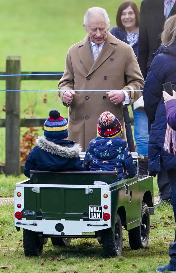 The King chatted to the Ward family as he arrived for a church service on Sunday