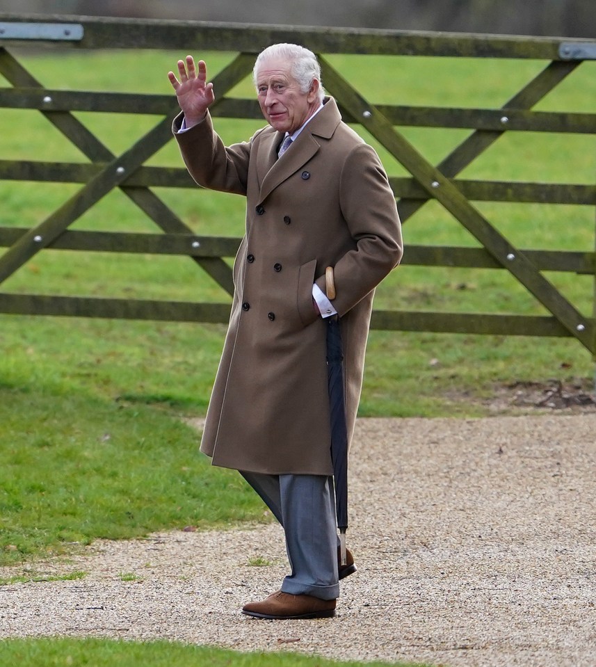 King Charles waves to the waiting crowd