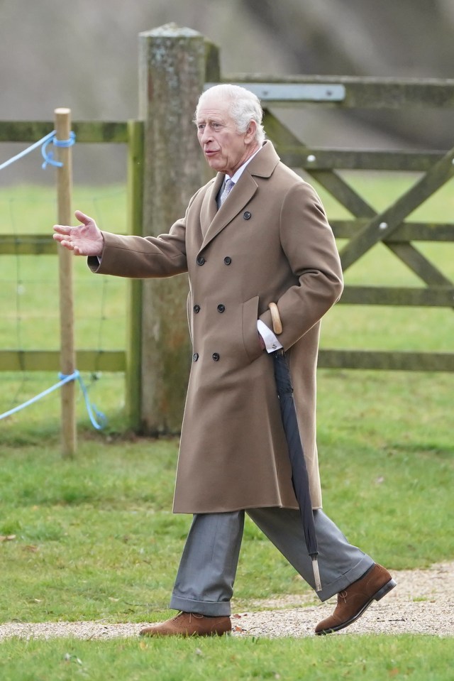 King Charles III leaves after attending a Sunday church service in January