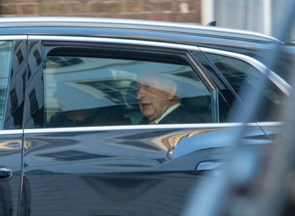 The Monarch, 75, appeared in good spirits as he was driven to the central London hospital yesterday morning