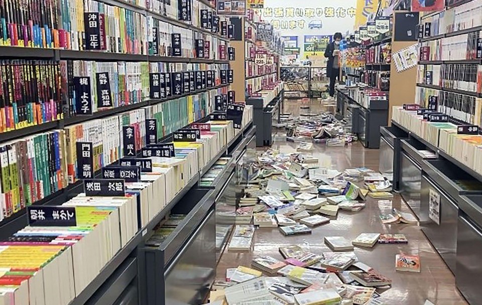 The inside of a library in the wake of the 7.6 magnitude earthquake