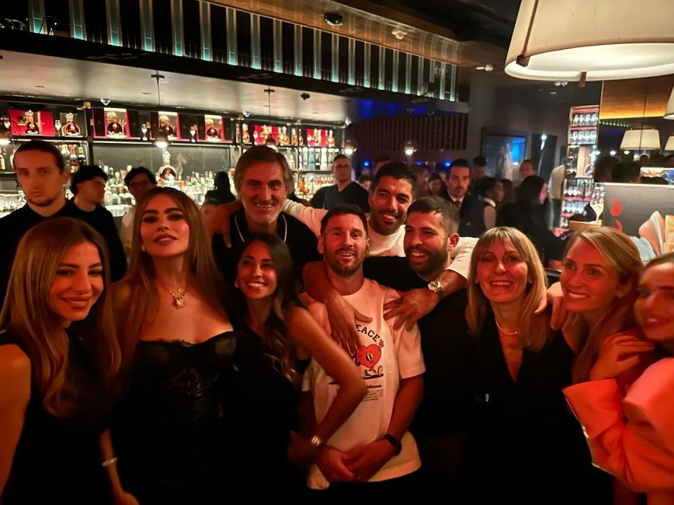 Lionel Messi with wife Antonela Roccuzzo, Hollywood star Sofia Vergara, and Inter Miami team-mates Jordi Alba and Luis Suarez