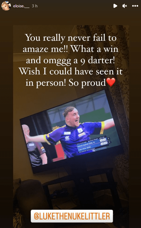 The wonderkid's partner Eloise Milburn posted joyous messages, including this one, as Littler went all the way on his pro debut