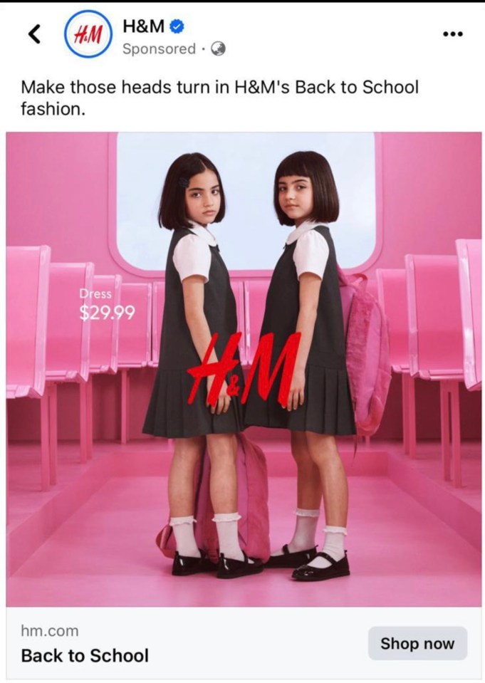 The back-to-school ad features two girls of primary school age accompanied by the caption 'Make those heads turn in H&M's Back to School fashion'