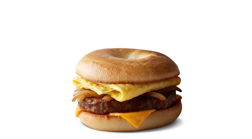 Similar to the breakfast bagel the steak bagel held a stake patty, egg, cheese and onions.