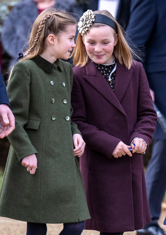 Princess Charlotte and Mia Tindall at a Christmas Day service.