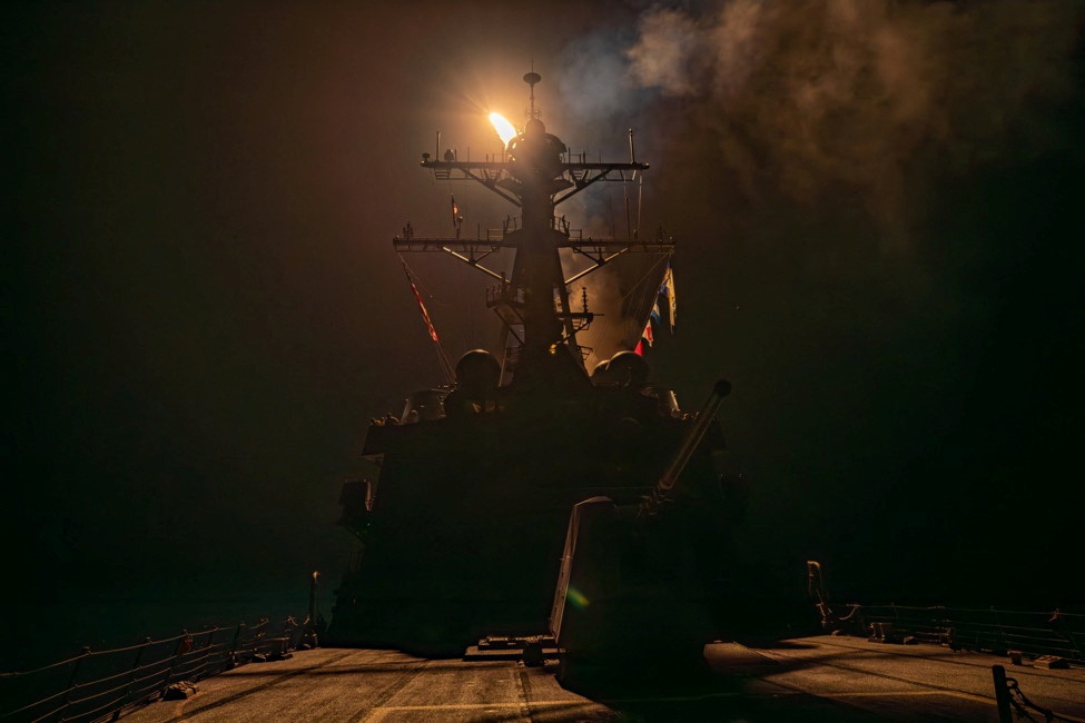 The moment a missile is launched from a US warship during the coalition operation