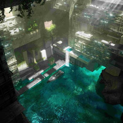 The mega-city will be hidden inside a mountain, featuring underground water canals and a courtyard stretching from the water to the sky