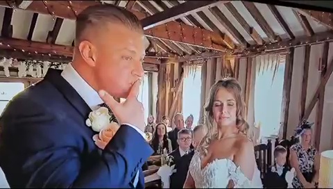 Nervous groom Rob Thomson fluffed his wedding vows and told his bride he would 'laugh at you when you are sad'