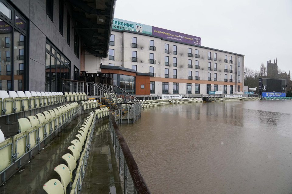 The home of Worcestershire County Cricket Club, is badly flooded after heavy downpours