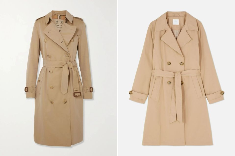 Burberry trench coat on the left, Primark's version on the right