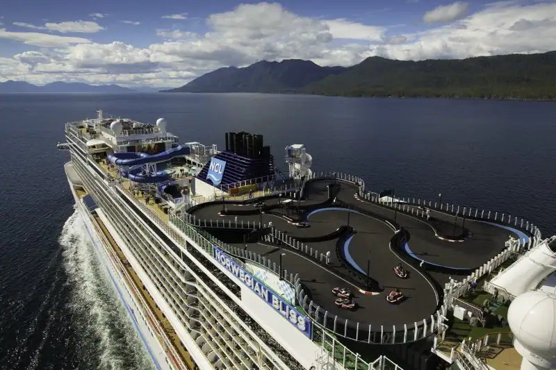 Norwegian Bliss has the largest race track on the ocean