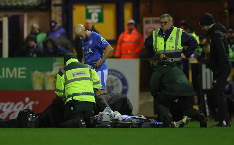 Paramedics attended to Kyle Knoyle on the pitch