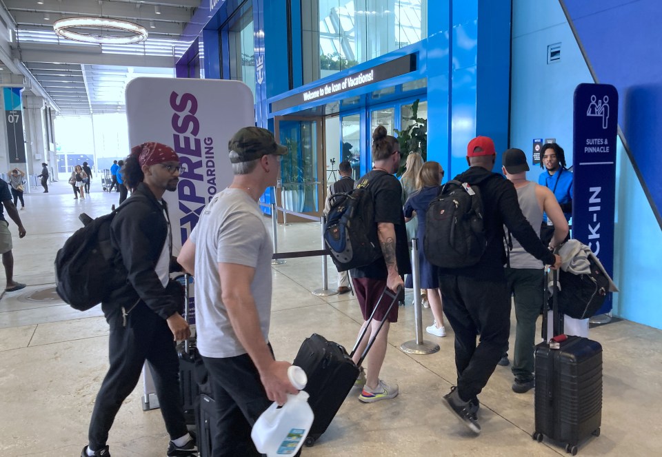 Passengers arrive at the cruise terminal to sail on Icon of the Seas