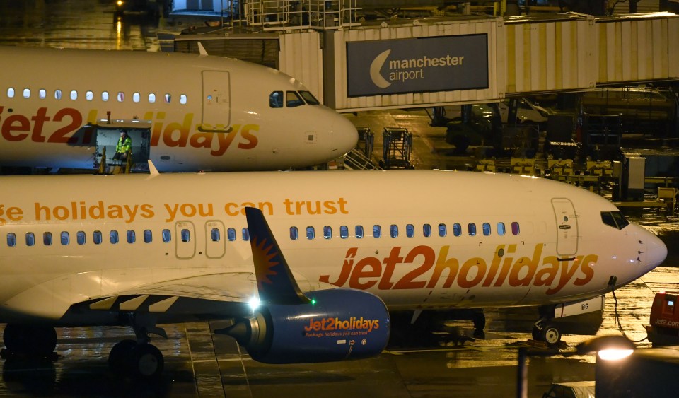 Pics Paul Cousans/Mancpicss66.Storm Isha...Planes at Manchester airport.. Is it is thought many could be diverted to the Airport from around the country