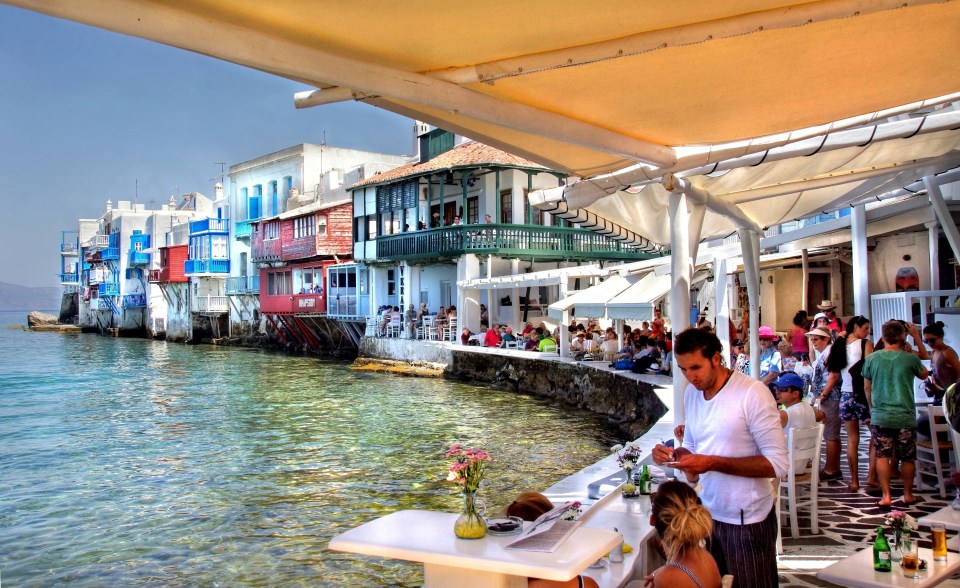 The famous bay at Mykonos town is where tourists go to have a drink or a bite to eat while enjoying the view