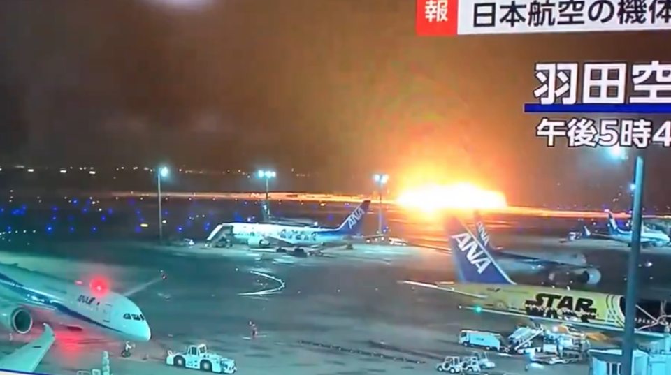 NHK, citing authorities, claim the aircraft may have collided with another plane after landing at Haneda