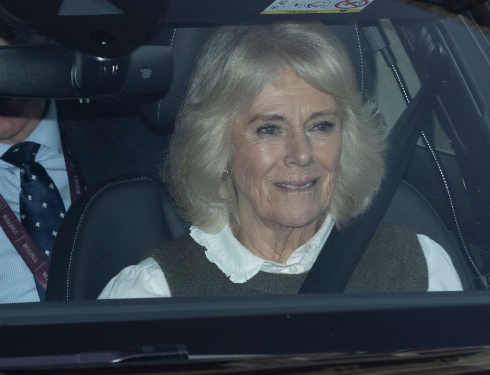 Queen Camilla leaves the London clinic, after visiting King Charles after his operation looking fashionable.