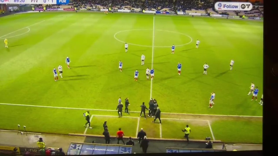 Staff from both teams stepped in to stop the fan from getting to the referee