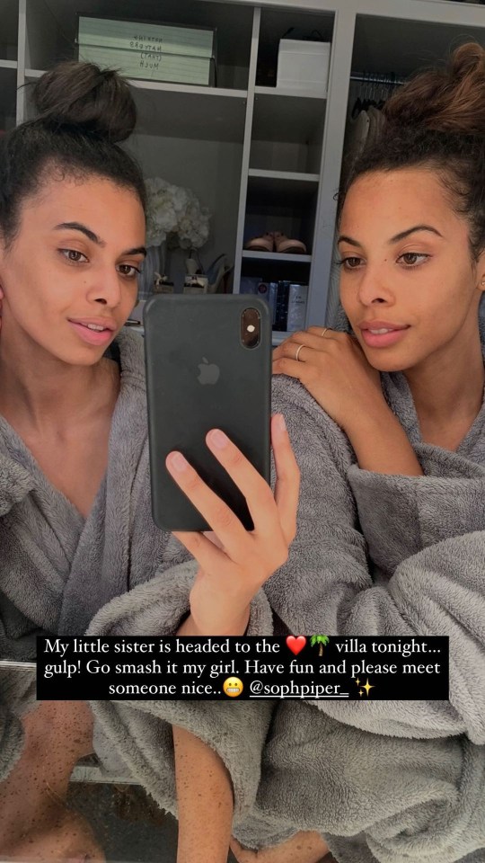 Rochelle Humes sent a good luck message to her lookalike sister Sophie Piper as she headed to the Love Island All Stars villa