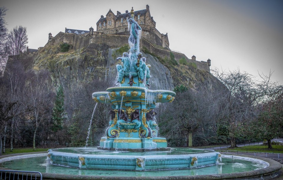 Ross Fountain in Edinburgh's Princes Street Gardens is frozen