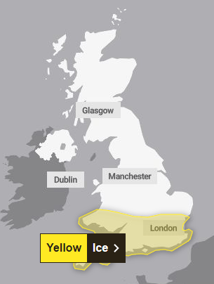 The Met Office has issued a fresh yellow weather warning for ice and 'small amounts of snow'