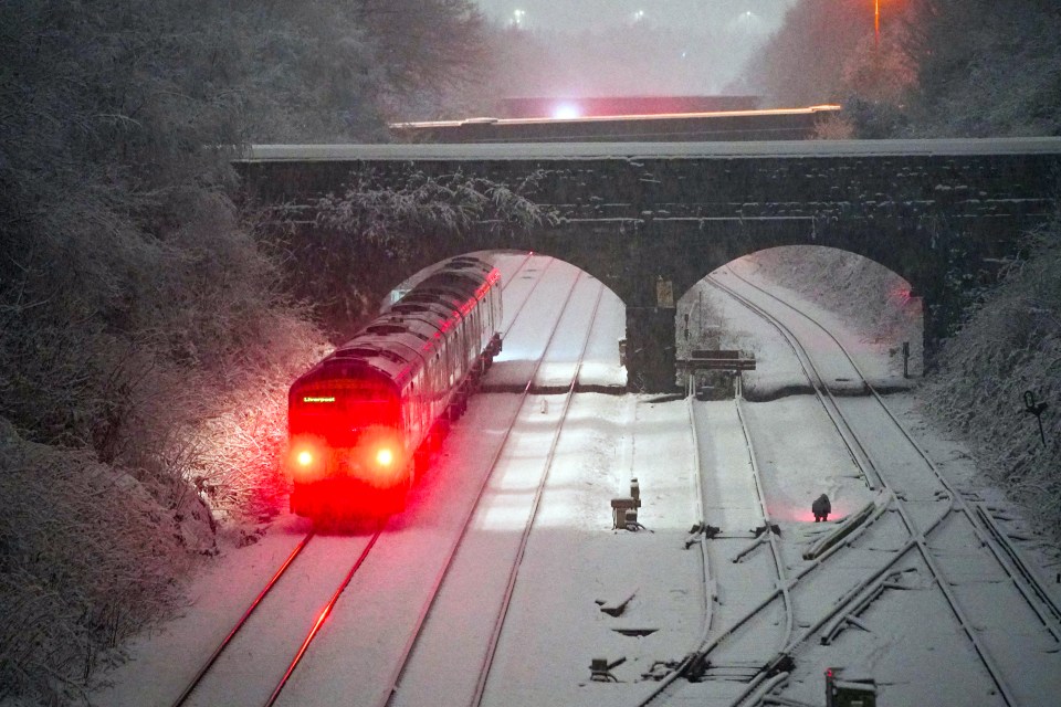 Snow fall at Hunt Cross station, Liverpool