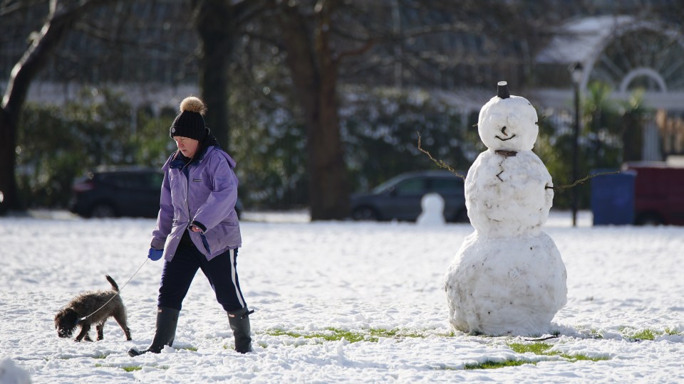 Enough snow fell in Sefton Park, Liverpool, for someone to build a snowman yesterday