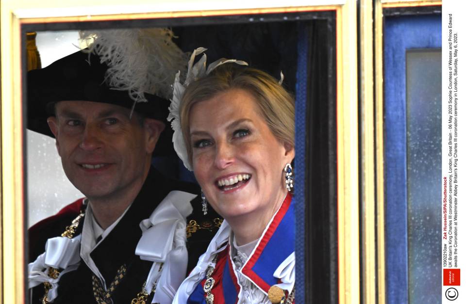 Mandatory Credit: Photo by Zak Hussein/SIPA/Shutterstock (13902210aw)..Sophie Countess of Wessex and Prince Edward awaits the Coronation at Westminster Abbey.Britain’s King Charles III coronation ceremony in London, Saturday, May 6, 2023…UK Britain’s King Charles III coronation ceremony, London, Great Britain – 06 May 2023