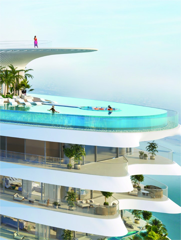 The penthouse features a  360-degree sky infinity pool on the rooftop allowing buyers to enjoy the scenic view of Palm Jumeirah