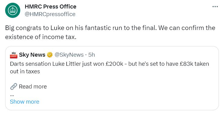 HMRC was slammed for a 'brutal' Tweet poking fun at Littler