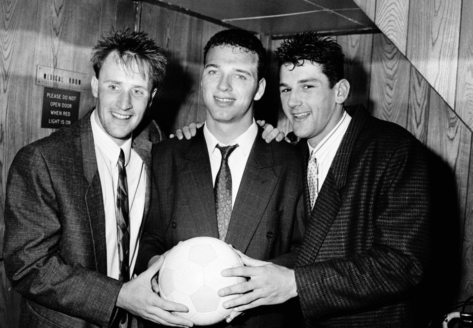 Tony Adcock, Paul Stewart and David White after their hat-tricks for Manchester City in the 10-1 win over Huddersfield