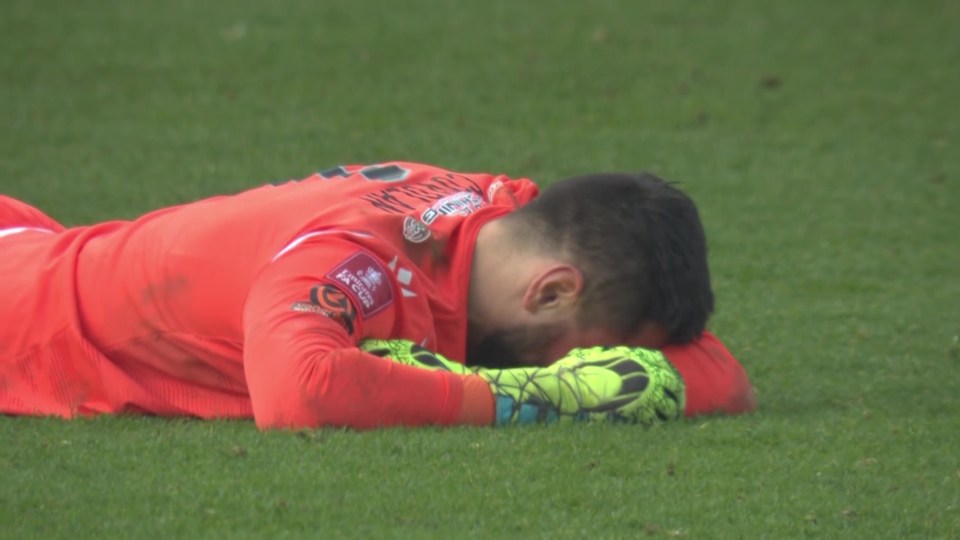 Keeper Lucas Covolan breaks down at the end of the dramatic game