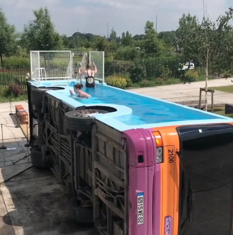 The bizarre converted bus has been repurposed as a swimming pool