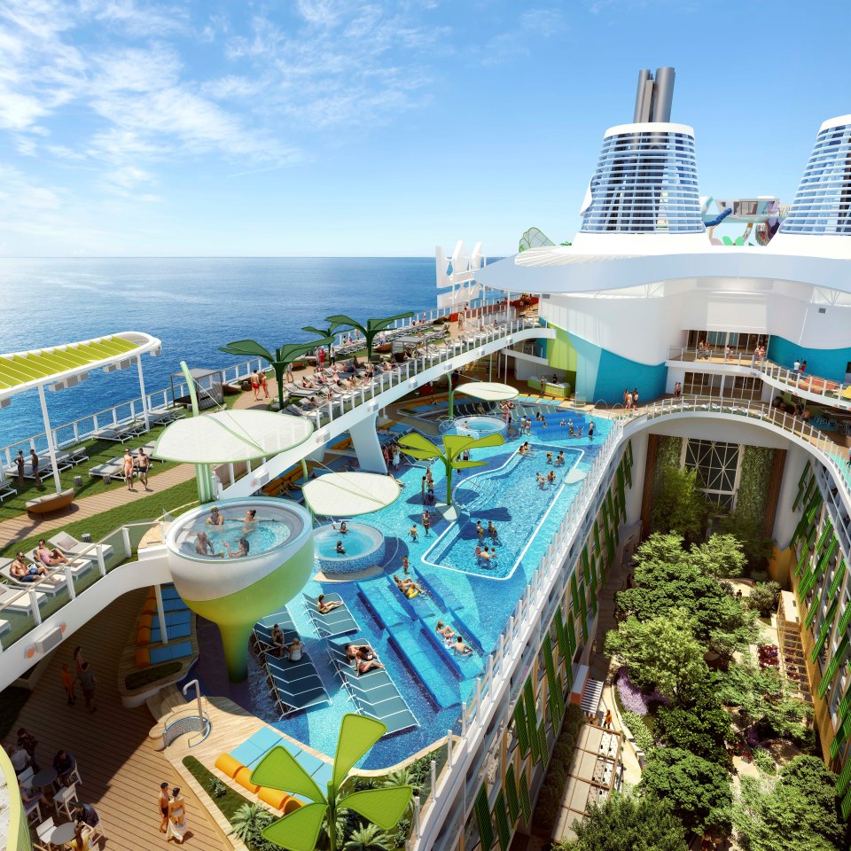 There are a record-breaking seven pools, including the largest ever built for a cruise ship and a a swim-up pool with its own bar