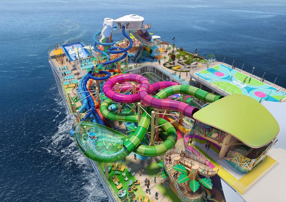 Onboard the ship is the 'largest waterpark at sea' complete with six slides