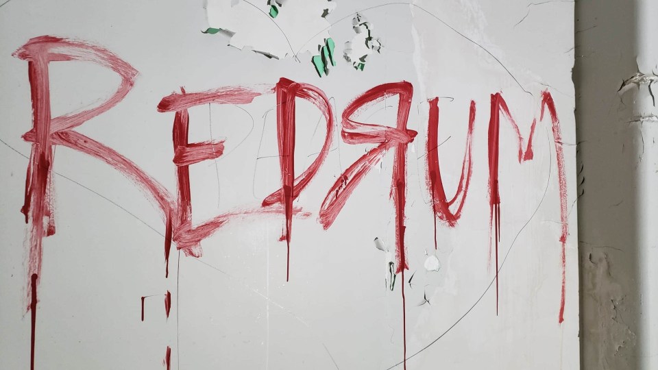 The word ‘Redrum’ was also stained on the walls, a reference to the 1980 horror film The Shining