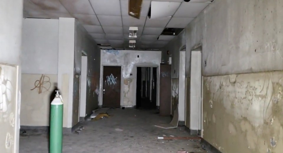 Creepy hallways with peeling walls and crumbling ceilings littered the building